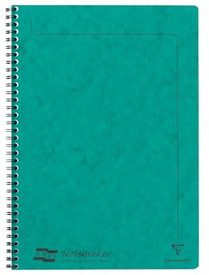 Clairefontaine 4863Z - One Notemakers Europa Spiral Notebook Green - A4 21 x 29,7 cm - 120 Detachable Ruled Pages - White Paper 90 g - Glossy Card Cover