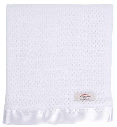 The Wool Company Luxury Baby Blanket for Newborn | Super Soft Pure White Cotton with Satin Trim | Cellular Blankets Baby Comforter | Baby Gift | Ideal for Cot, Travel, Moses Basket (100 x 150cm)