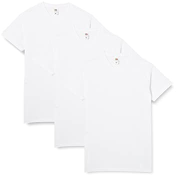 Fruit of the Loom - Camiseta de manga corta con cuello V, para hombre, pack de 3, color blanco, talla l