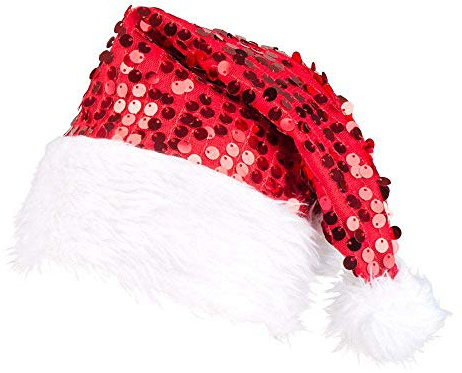 Boland Red Santa Hat with Sequins, Plush White Trim, Christmas Hat, Xmas, Christmas Fancy Dress Accessory, Ladies Santa Hat, Party, Secret Santa, Adult, One Size