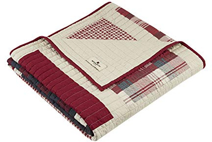 Woolrich Lyxigt quiltat överkast – stuglivsstil, lapptäcke med älg design hela säsongen, lätt och andningsbart mysigt sänglager överkast för soffa, 127 cm B x 178 cm L, Huntington röd