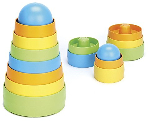 Green Toys 8668079 Stapelspiel, Stapelturm, Babyspielzeug, Motorikspielzeug, nachhaltiges Lernspielzeug für Babys und Kleinkinder ab 6 Monaten, 8-teilig