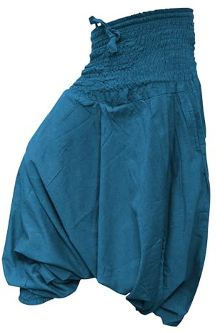SHOPOHOLIC FASHION enfärgad lös passform haremsbyxor Aladdin hippiebyxor, overall, Turkos, en storlek