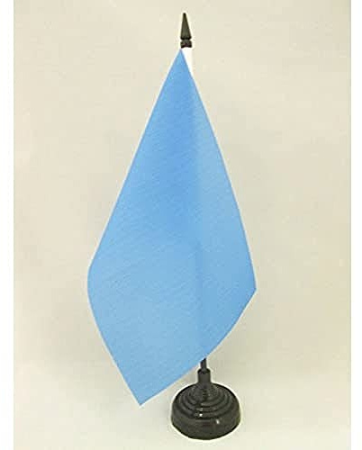 AZ FLAG Drapeau de Table Unicolore Bleu 21x14 cm Socle Plastique | Usage intérieur Drapeau de bureau de couleur blanche finition cousue et bords renforcés polyester 100D