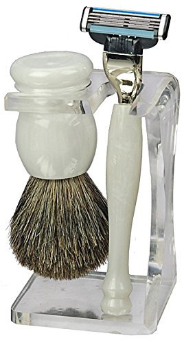 Aurawerk Rasier-Set, weiss, Rasierer für Mach 3 Klinge, Pinsel Rein Dachs, Weiß