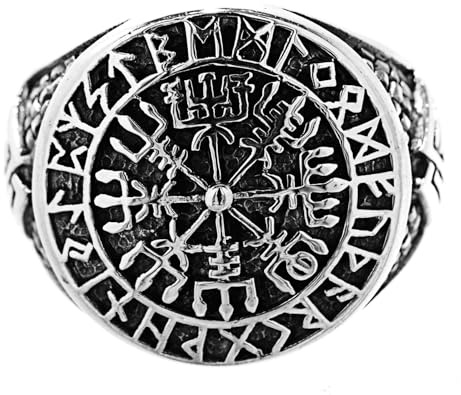 Kiss of Leather Ring Wikingerkompass Vegvisir aus 925 Sterling Silber, Gr. 56-76