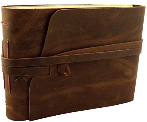 Rustic Genuine Leather Scrapbook Photo Album with Gift Box - Scrapbook Style Pages - Holds 100 4x6 or 5x7 Photos - Memory Book