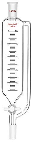 stonylab Embudo Graduado de Adición de Presión Graduado, Addition Funnel Dropping Funnel Embudo de Goteo de Vidrio de Borosilicato con Tapón PTFE para Laboratorio (24/40 Joint, 500 ml)