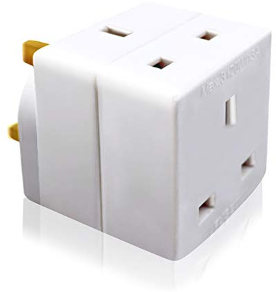 EXTRASTAR 2 Way Double Block Mains Adaptor, 3 Pins Socket Splitter Extension UK Plug, 13A Fused Wall Adaptor Power Extender for Laptop, Computer, TV, DVD and More