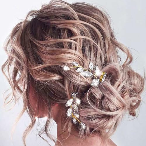 Zoestar Haarnadel mit Strass und Kristallen für die Braut, Hochzeitshaarschmuck für Damen und Mädchen (2 Stück) (Gold)
