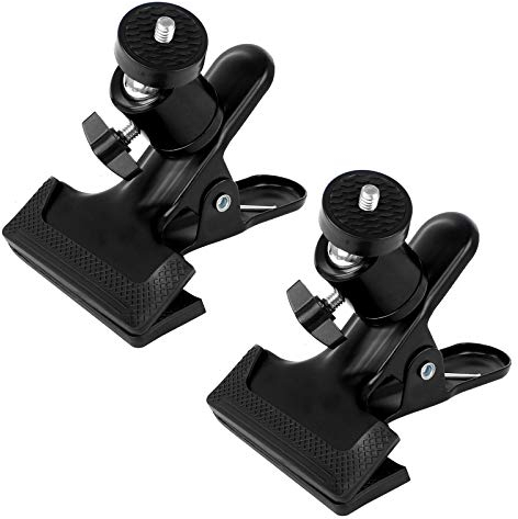 Huayue 2 PCS Tripod Camera Mount Clip, Metal Clamp Holder Flash Reflector Holder Mount Clip Clamp with 1/4 Screw Ball Head for Studio Backdrop Camera Light Stand SLR DSLR Camera