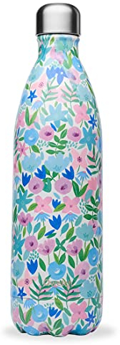 QWETCH - Isothermische Originals Flasche - Flora Rosa 1L - Nomadische Edelstahlflasche - 24h Kalt und 12h Warm - Wasserdicht, BPA-frei & wiederverwendbar