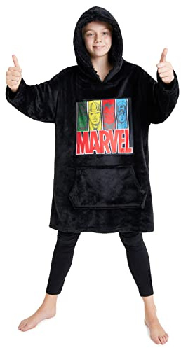 Get Trend Marvel Sweat à Capuche Enfant - Pull Plaid Oversize en Polaire - Avengers (Noir)