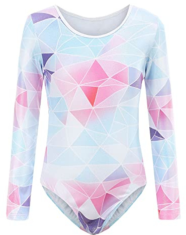SEAUR - Mädchen Turnanzug Ärmellos Kinder Gymnastikanzug Klassisch Trikot Gymnastik Tanzen Trikotanzug Ballet Kleidung Regenbogen Geometrische Muster 100-150CM