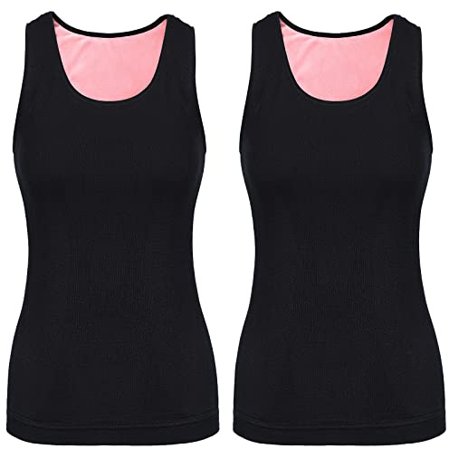 2 Stück Damen Innenfleece Tank Tops Ärmellos Thermounterwäsche Thermo Unterhemd Baumwolle Thermo Shirts (Schwarz, M)
