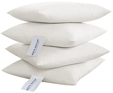 BEFA NATUR Sofakissen 60x60 cm (4 Stück) | Dekokissen, Zierkissen, Kissen aus 100% Federn | 800g Füllgewicht/STK | für Allergiker (NOMITE) | Tierwohl (DOWNPASS) | Oeko-TEX Klasse 1 | Made in Germany