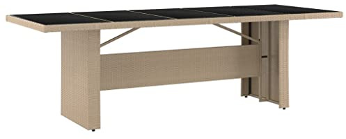 Makastle Gartentisch rechteckig Glastisch Garten Esstisch Poly Rattan Tisch Terrassentisch mit Glastischplatte, Balkontisch Gartenmöbel Outdoor Terrasse Tisch, Beige Poly Rattan & Hartglas