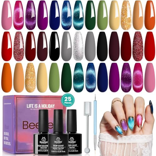 beetles Gel Polish Set di 20 smalti in gel UV magico Beetle Cat Eye, rosso, viola e blu, con doppio strato di base magnetica e smalto SoakOff UV per donna.