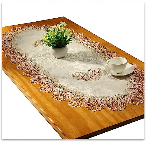Spitze Oval Tischläufer Gestickte Tischdecke Spitze Deckchen Deckchen Oval Decke Handtuch Für Wohnzimmer Schrank Couchtisch, 40x90cm, Champagner