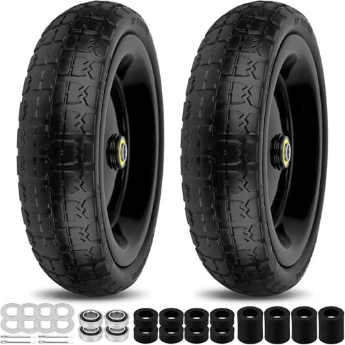 phepetroll 13 Inch Flat Free Wheels Tires 4.00-6 Solid Replacement with Universal 5/8 Axle Bore Hole, 8 Spacers and 4 Pins, for Wheelbarrow, Garden Wagon, Hand Truck, Trolley, Lawn Mower, 2 Pack