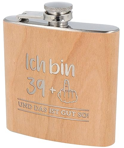 Spruchreif | Flachmann aus Edelstahl mit Gravur | Flachmann aus Holz | Outdoor Geschenk | Geschenk für Männer und Frauen | Lustiges Geschenk zum 40.Geburtstag