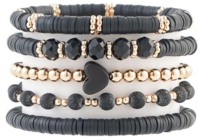 RISHEGAE Heishi Beaded Stretch Bracelets for Women Stackable Polymer Clay Beads Bracelets Friendship Boho Summer Beach Bracelet Jewelry Set