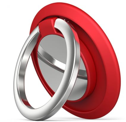 ISKIP Phone Ring Grip, 360° Rotating Phone Ring Holder, Car Mount Available, Fits for iPhone, Samsung, All Smartphones (Red)