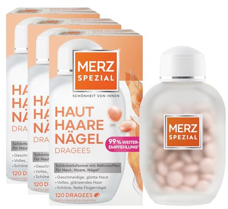 Merz Spezial Haut Haare Nägel Dragees, 3 x 120 Dragees | Nahrungsergänzungsmittel mit 13 Mikro-Nährstoffen, Biotin & Zink, Schönheit von innen, 2 Monate Reichweite