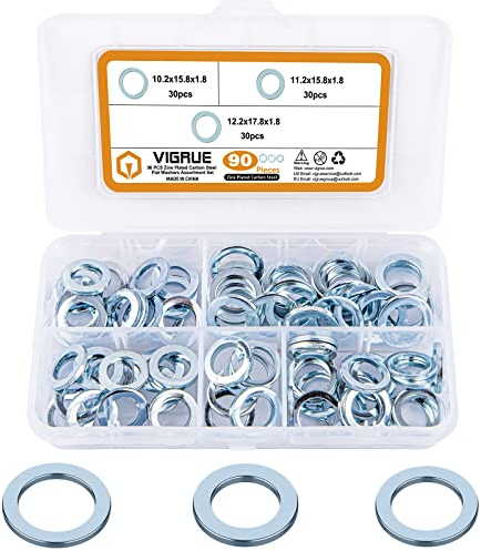 VIGRUE 90 PCS Fitschenringe Stahl verzinkt gemischt Sortiment Ø 10,2/11,2/12,2 mm, Fitschenringe Sortiment Set, Tür Unterlegscheiben Set Beilagscheiben in Sortimentskasten