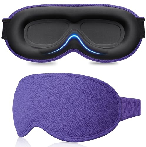 Gritin 3D Schlafmaske für Seitenschläfer, Upgrade Atmungsaktive Schlafbrille mit Verstellbar Gummiband, Lichtblockierend, Bequem & Ergonomisch Augenmaske, 2 Paar Ohrstöpseln, Dunkelviolett