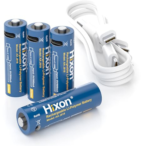Hixon Wiederaufladbar Lithium USB-C AA Akku, 4 Stück AA Typ-C 1,5V 2035mWh Akkus, ideal für Fernbedienungen, Gamecontroller, Radios und Solarlampen