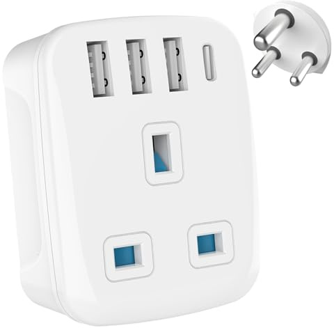 MyTravelPal® Adaptateur de voyage Royaume-Uni vers Inde avec USB-C | Normes de sécurité britanniques | Adaptateur Inde, Sri Lanka, Népal | Adaptateur de prise indienne de type D