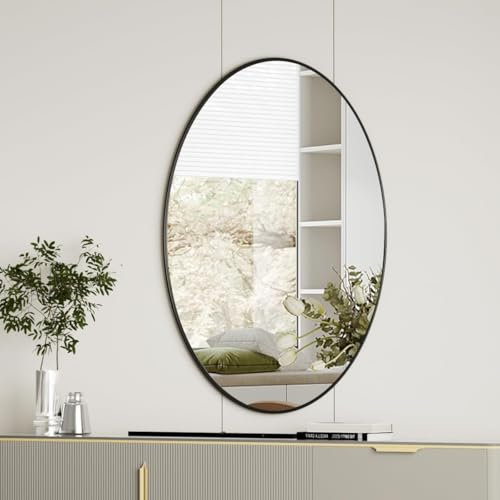 Koonmi Black Oval Bathroom Mirror, 20x28 Bathroom Vanity Mirror, Oval Mirror for Bedroom Living Room Entryway, Hangs Horizontal or Vertical