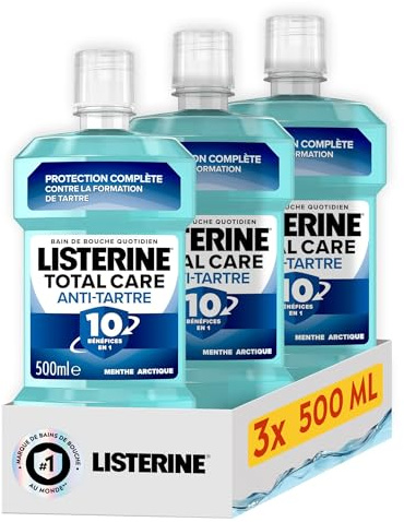 Listerine – Bain de Bouche Total Care Anti-Tartre (lot de 3 bouteilles de 500 ml) – Soin bucco-dentaire contre la formation de tartre – Bain de bouche pour une haleine fraîche durable