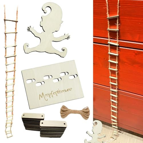 LEERMEIZI GNOME-Türzubehör und GNOME-Vorlage Mini-Strickleiter，Wichtelschablone Fußabdrücke Strickleiter für Wichtelstreich Wichteltür Zubehör Wichtel Weihnachtswichtel Holz Fußabdruck Schablonen