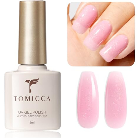 TOMICCA Glitter Pink Gel Polish - 8ml Pale Pink UV/LED Soak Off | True-to-Color Gentle Gel Nail Varnish, Salon & Home DIY Kit