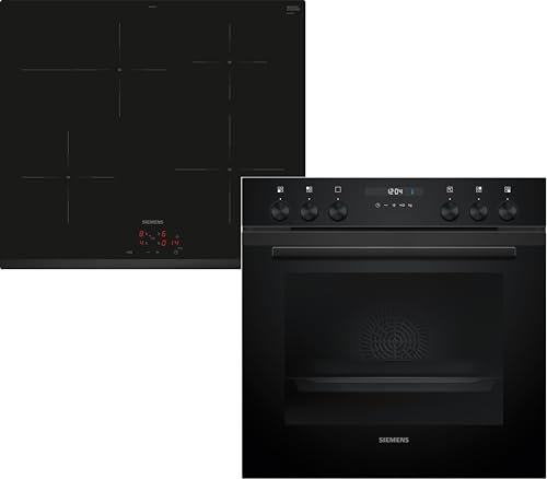 Siemens EQ522IAAB Kit de cuisinière encastrable composé de cuisinière HE217GBB4, 60 x 60 cm, air chaud 3D, autonettoyage, tiroir à clip et plaque électrique EA631GNA1E, zone de cuisson électrique,