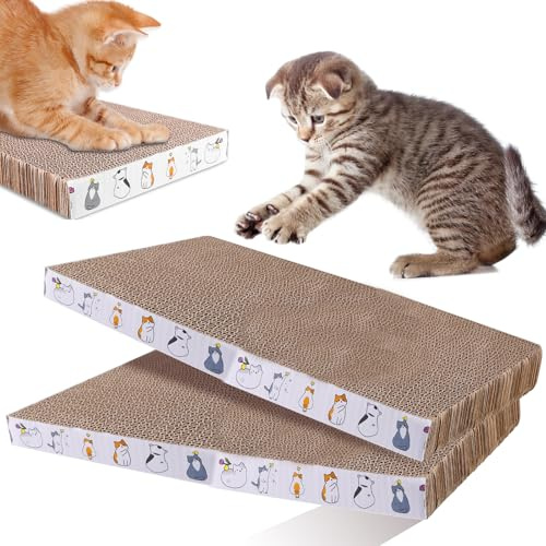 2 Stück Kratzbrett Katzen, Wellpappe Kratzbretter Katze, 43 * 21cm Quadrat Kratzpappe für Katzen, 3.3cm Dickes Kratzmatte Katze, Beidseitig Erhältlich Katzenkratzbretter, Kratzteppich Katze(Braun)