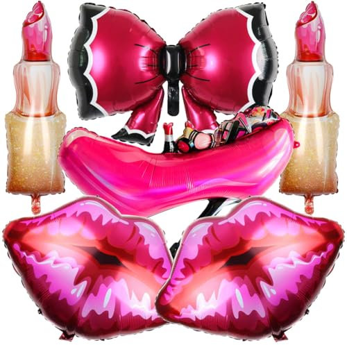 HGSHUO Anniversaire Décoration Maquillage Ballons Anniversaire Ballons Foil Noeud Papillon Décoration de Fête Balloons Rouge à Lèvres Saint Valentin Rose Baby Shower