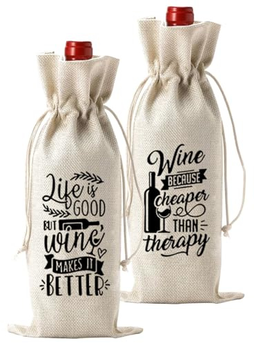 TPZORJX 2 Stück Weinflasche Tasche Jute, geschenkverpackung geburtstag, Weinbeutel Wiederverwendbare Wein Geschenkbeutel mit Kordelzug Wein Geschenktasche Weinflaschen Geschenktüten für Sektflaschen