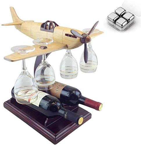 Luxury Helicopter Wine Glass & Bottle Holder Set with Airplane Gun Whiskey Decanter and 4 Glasses for Scotch Bourbon Vodka Rum Lovers Perfect for Anyone who Appreciates Fine Spir