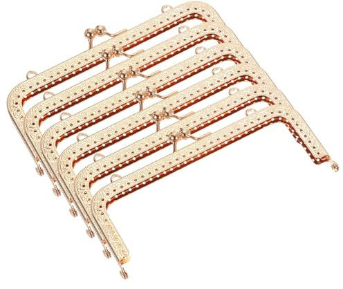 QUARKZMAN 6Pcs Marco De Bolso Metálico Para Hacer Monederos Bolsos Dorado | 5.91 Cierre De Beso Marco Retro Rectangular Con Diseño En Relieve, Manualidades DIY