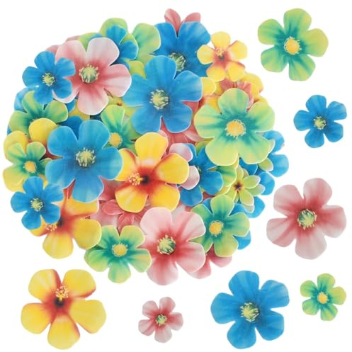 70 Pièces Gâteau Topper de Fleur, Comestible pour Gateau en Mini-Fleurs, Gluant Papier de Riz Décoratif Gâteau, Multicolore Fleur Décoration de Gâteau pour Mariage, Anniversaire, Jeux de Princesse