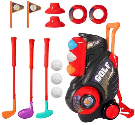 Golfklubbar för barn 3–5, golfklubbset, lätt greppdesign, säkra material, färgglad bärväska ingår för utomhusleksak, flicklawn, bakgård, trädgård, inomhusfest, födelsedag, hemmalek