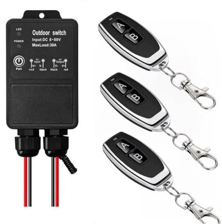 Fangxuee Interruptor de Control Remoto Inalámbrico Universal de 433 MHz, Resistente Al Agua, Receptor Inalámbrico, CC 8 V-80 V, 30 A, Transmisor para Bomba, Luz y Ventilador.