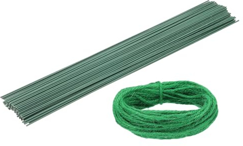 sourcing map 50Pcs 2 Gauge Floral Wire, 15.75 Length Flower Stem Wires with 0.08 x 32.8ft Twine for Wreath Making, Flower Arrangement, Green