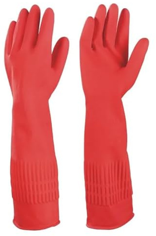 Extra Long Industrial Rubber Gloves, 38cm Length, Chemical Resistant, Red Latex, for Kitchen and Household Cleaning - Medium