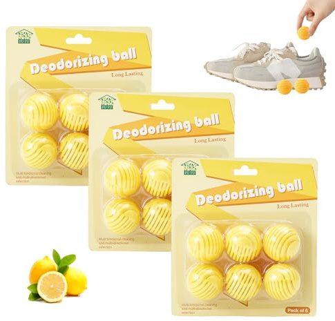 18 Pcs Shoe Deodorizer Balls,Shoe Odour Eliminator,Football Boot Deodoriser, Eliminate Odors for Sneakers Trainers Lockers Wardrobes Gym Bags Offices and Cars(Lemon Flavour)