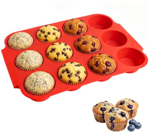 ZHABAYEN Silicone Muffin Trays, Red Nonstick Baking Mould for Cupcakes | Muffin Tins Baking Mould for Cupcakes, Brownies, Muffins, Pudding