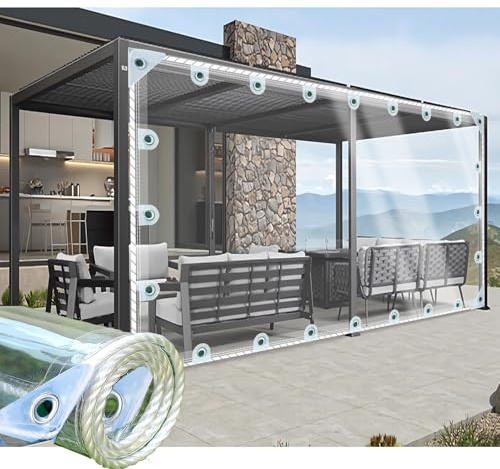 CAQXAQP Heavy Duty Clear Tarpaulin 1mx2.3m, Transparent PVC Waterproof Sheet, Reinforced Grommets & Tear Resistant, for Pergola Cover, Balcony Rain, Garden Furniture Covers